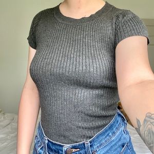 Grey Ribbed Top
